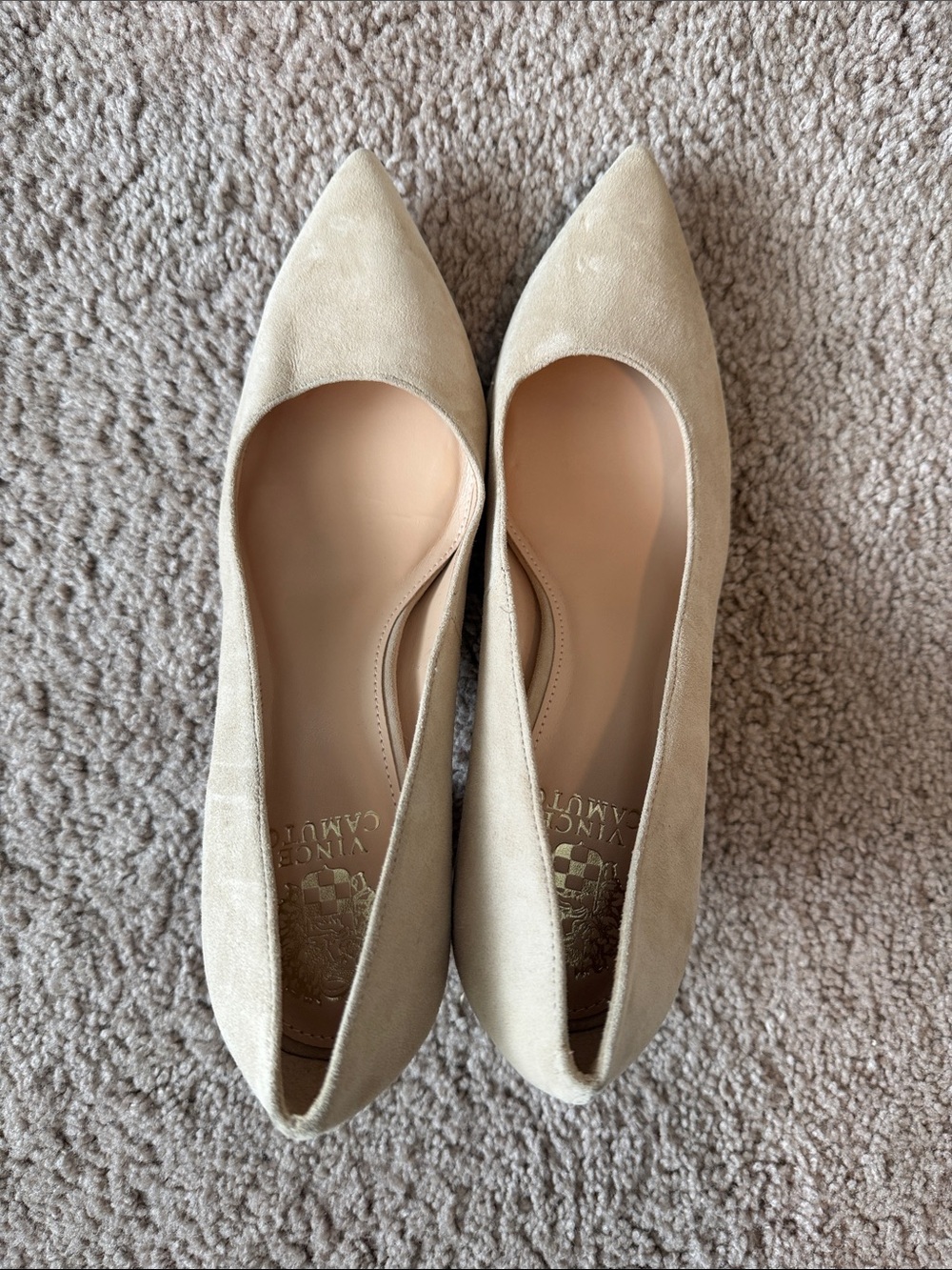 Vince Camuto Women's Pointed Toe Suede Flats in Beige